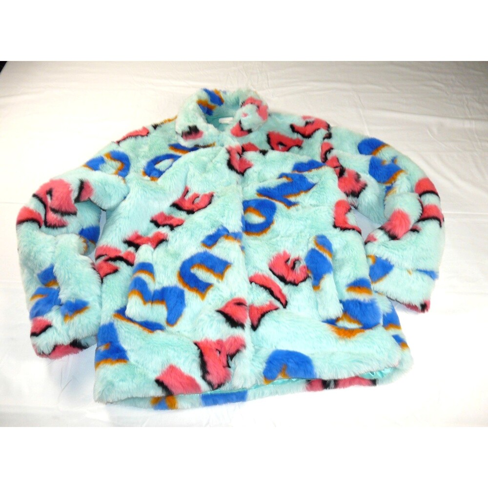 Charlie Luciano Milano Rare Limited Teal Blue Fuzzy Allover Print Snap Jacket